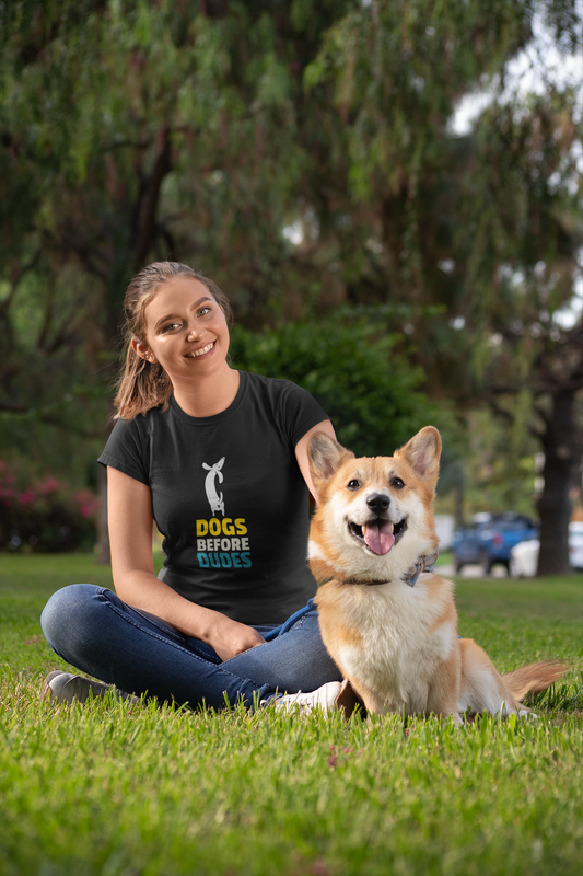 " DOGS BEFORE DUDES " - UNISEX HALF-SLEEVE T-SHIRTS BLACK