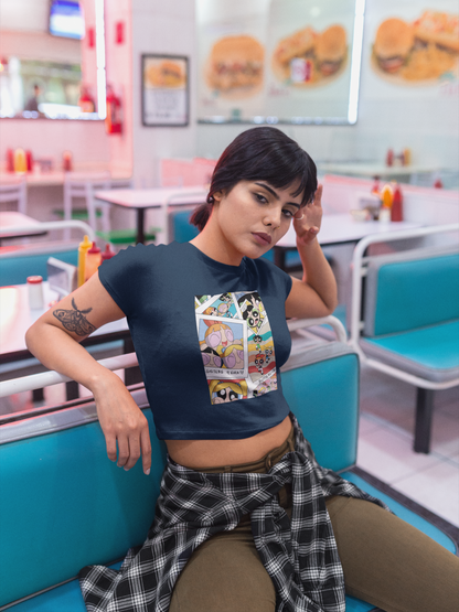 " SISTERS LOVE "- POWERPUFF GIRLS - HALF-SLEEVE CROP TOPS NAVY BLUE