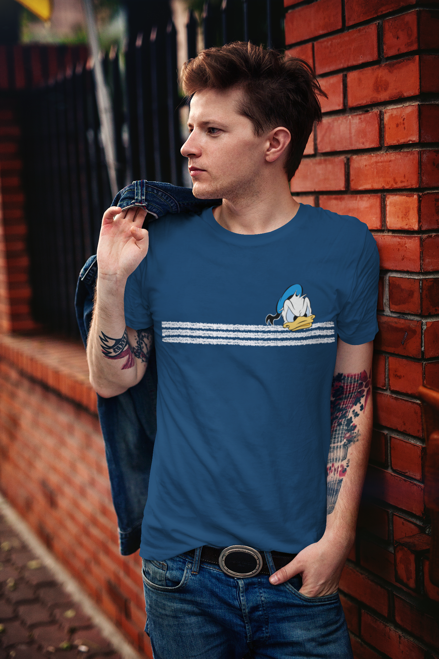 ANGRY DONALD - STRIPES HALF-SLEEVE T-SHIRTS PETROL BLUE