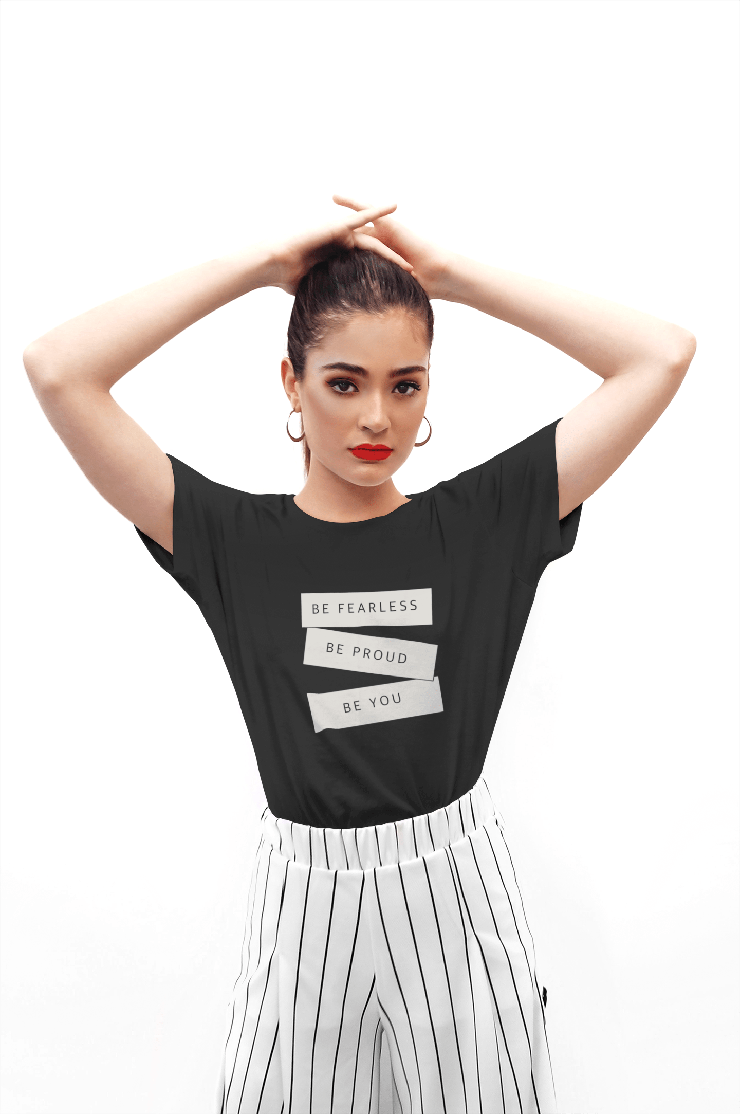 BE FEARLESS SLOGAN : HALF SLEEVE T-SHIRTS BLACK