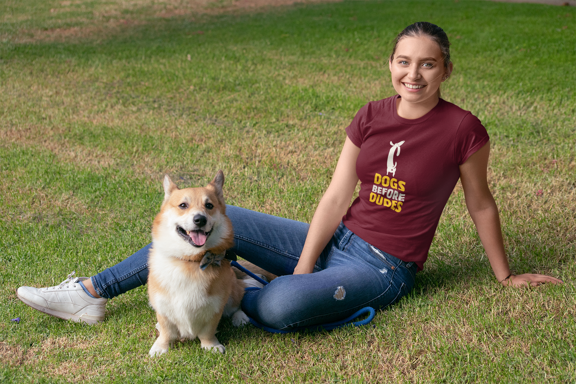 " DOGS BEFORE DUDES " - UNISEX HALF-SLEEVE T-SHIRTS MAROON