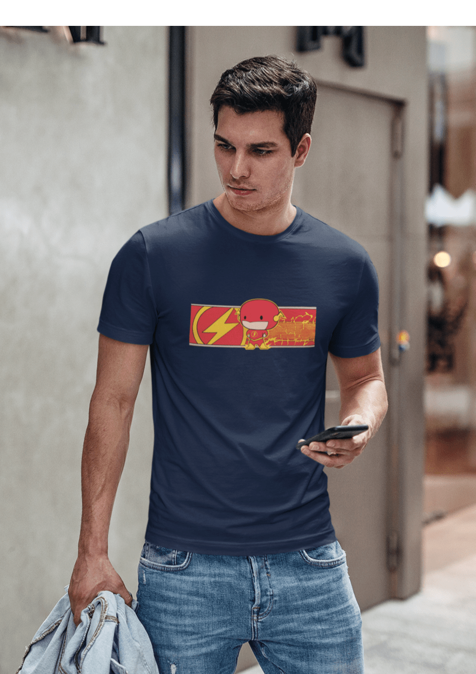 THE FLASH: HALF-SLEEVE T-SHIRTS NAVY BLUE