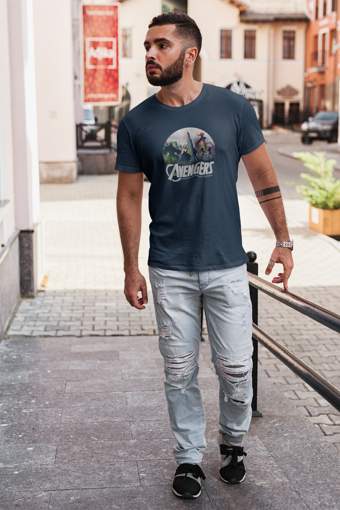 Avengers - Earth's Mightiest Heroes - Half Sleeves T-Shirts. NAVY BLUE