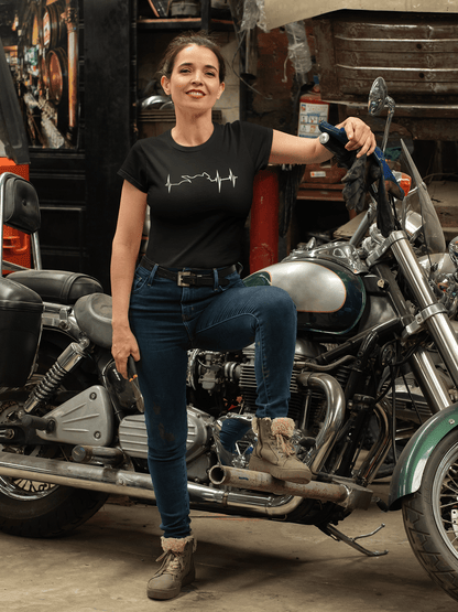 " Heartbeat pulse with motorcycle " HALF-SLEEVE T-SHIRTS BLACK