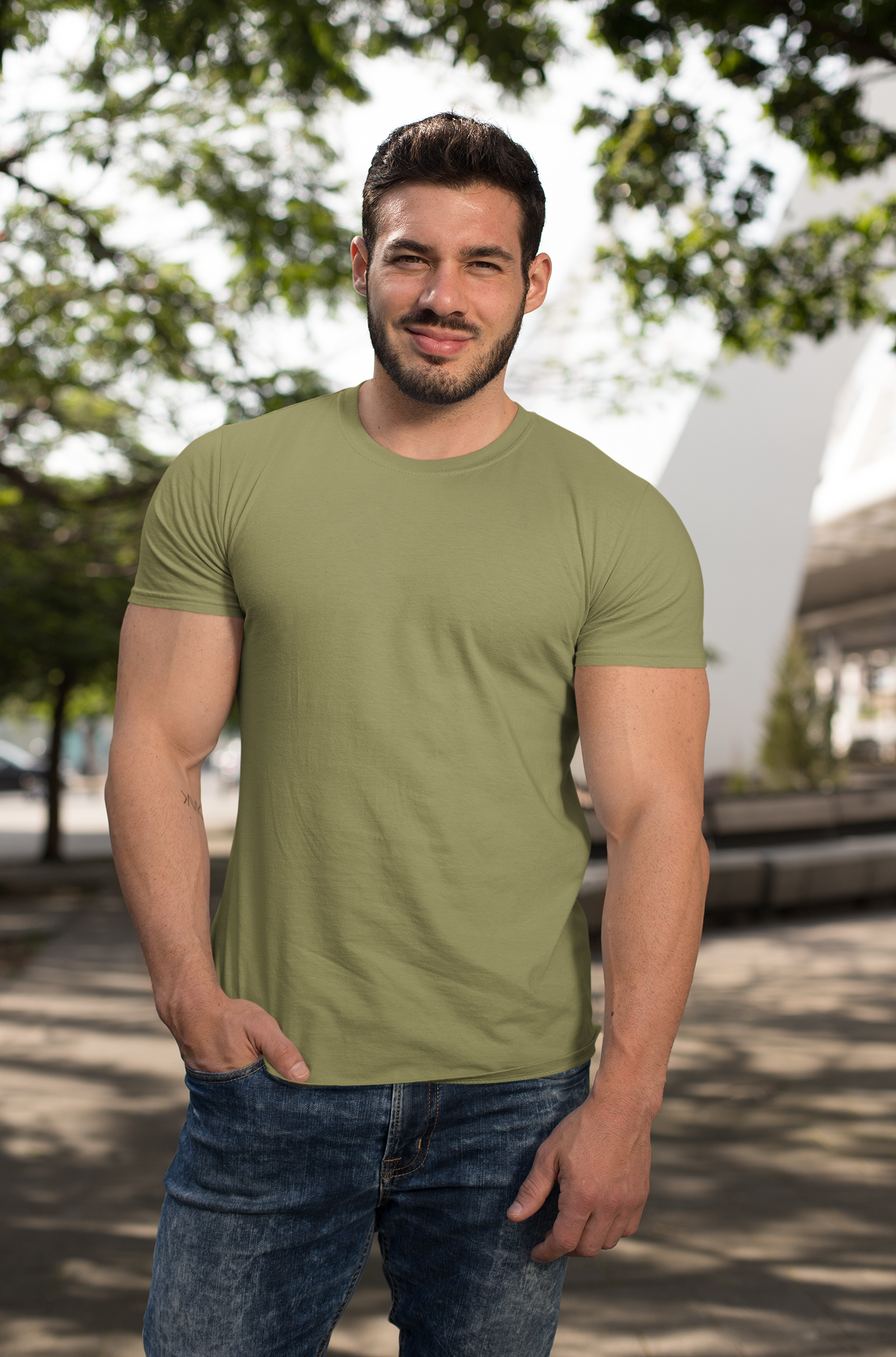 BASIC OLIVE GREEN HALF-SLEEVE T-SHIRTS OLIVE GREEN