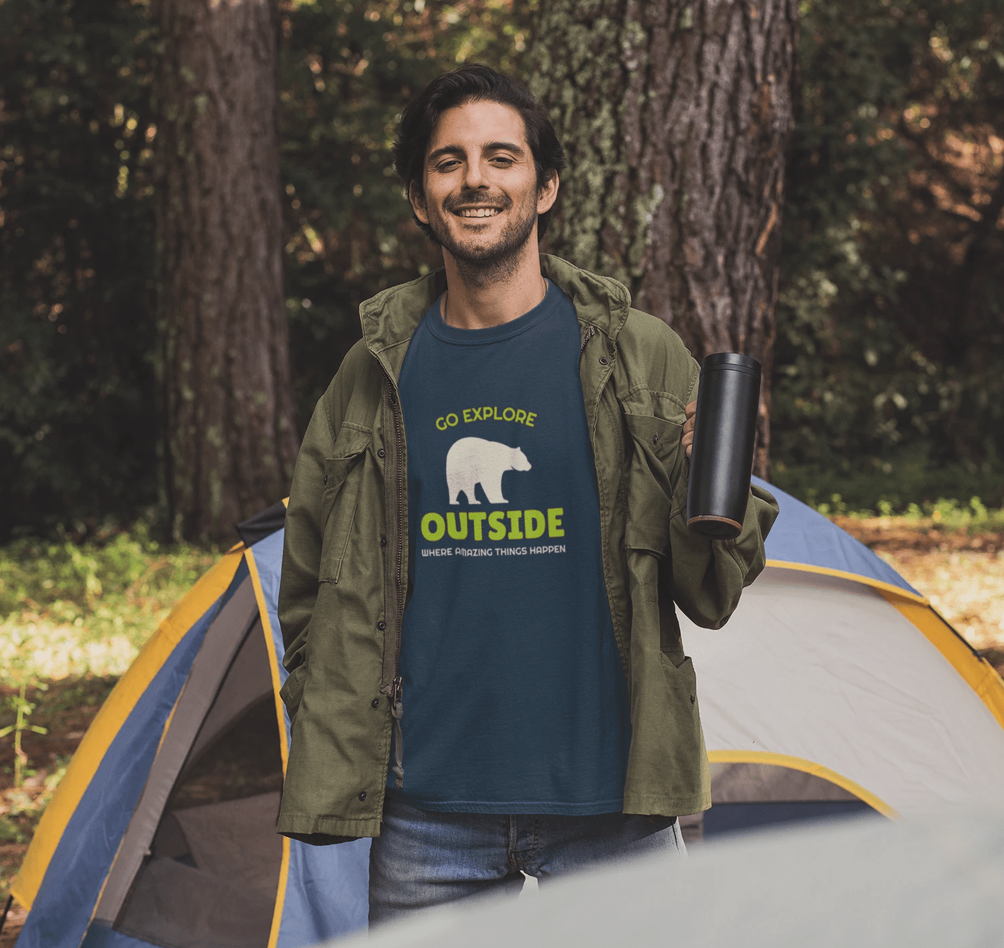 "GO EXPLORE OUTSIDE" - HALF-SLEEVE T-SHIRT'S NAVY BLUE
