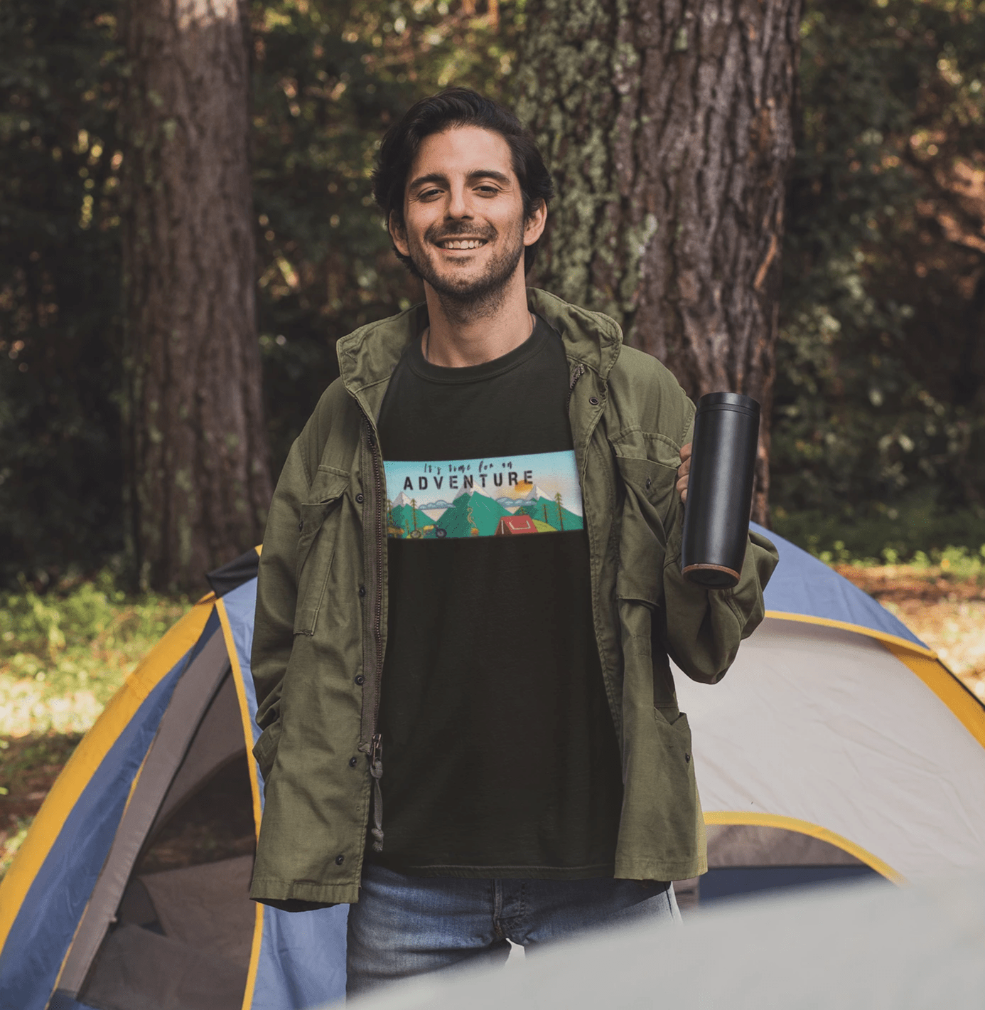 " TIME FOR AN ADVENTURE " HALF-SLEEVE T-SHIRTS BLACK