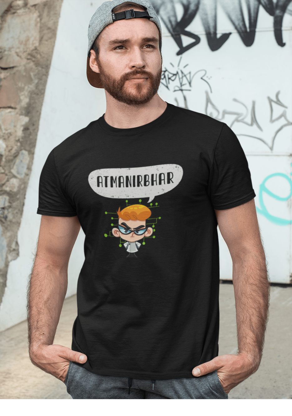 Atmanirbhar: HALF SLEEVE T-SHIRT BLACK