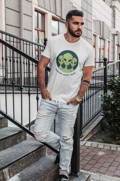 HUMANS AREN'T REAL : ALIEN & SPACE- HALF-SLEEVE T-SHIRTS WHITE