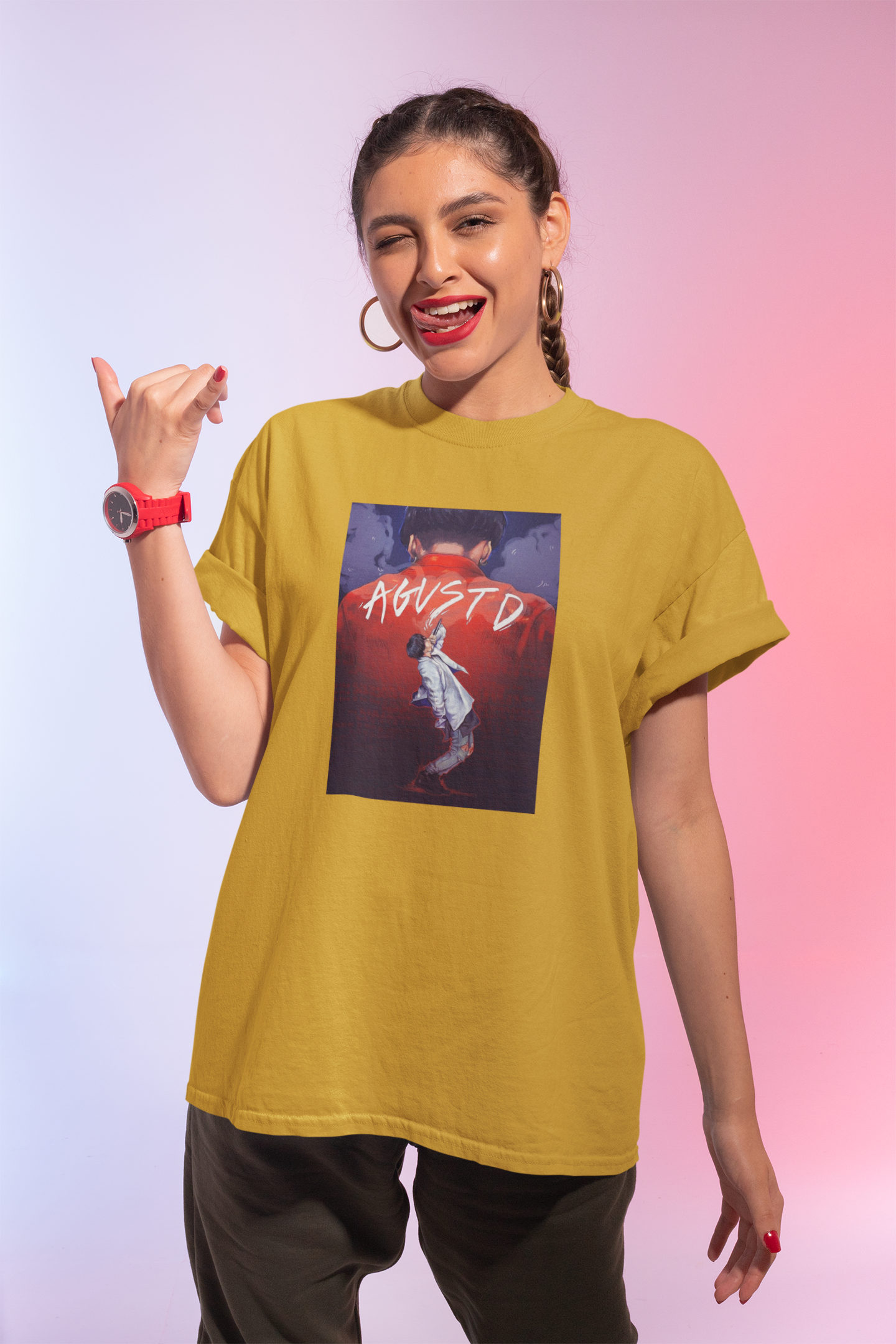 AGUST D BTS Regular Fit T-Shirts YELLOW