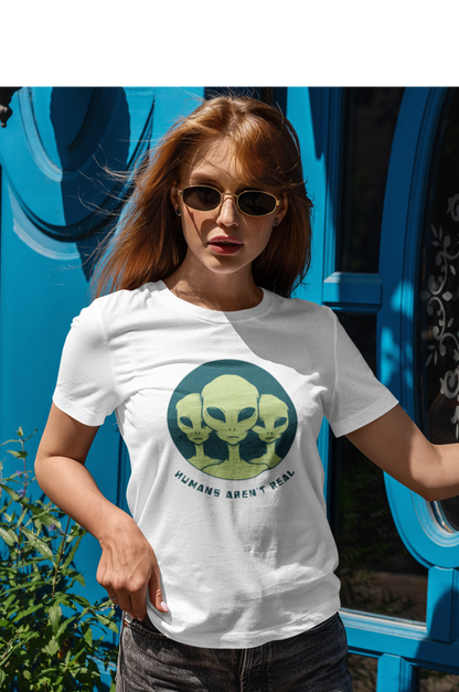 HUMANS AREN'T REAL : ALIEN & SPACE- HALF-SLEEVE T-SHIRTS WHITE