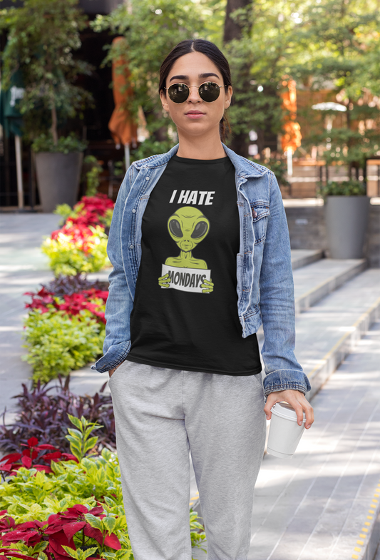 I HATE MONDAYS : ALIEN & SPACE- HALF-SLEEVE T-SHIRTS BLACK