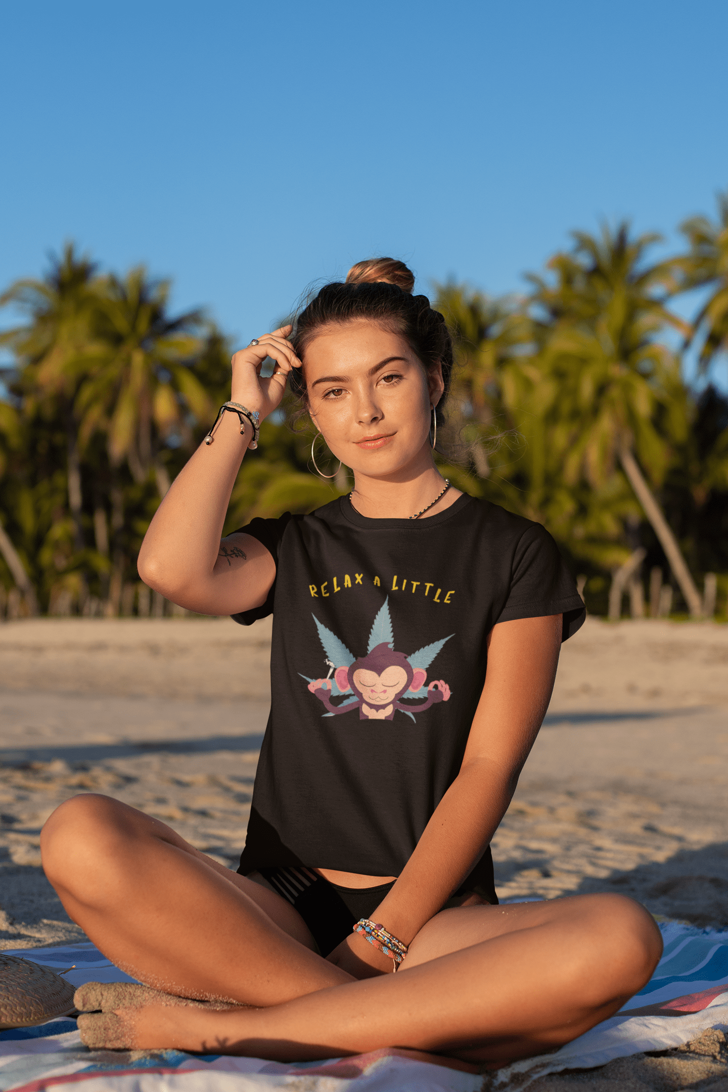 " RELAX A LITTLE " - HALF-SLEEVE CROP TOPS. BLACK