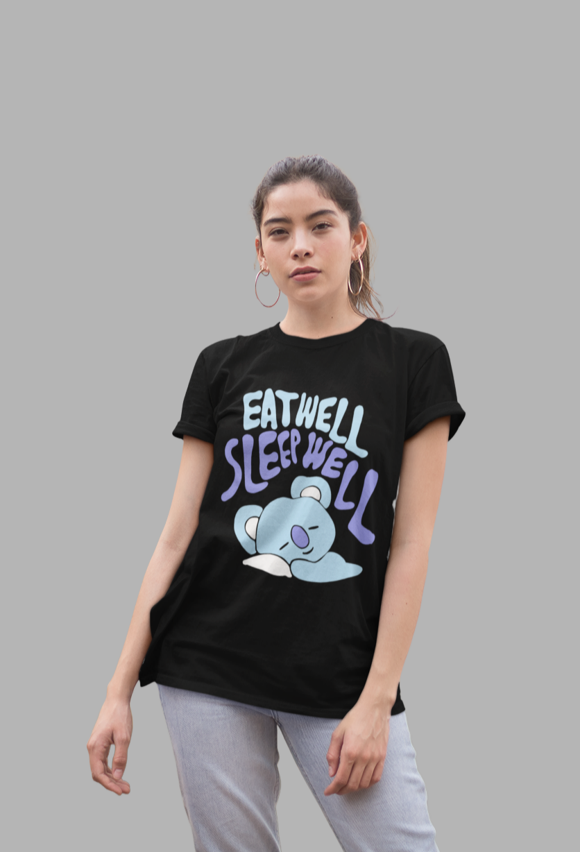 Eat well Sleep Well- Koya Regular Fit T-SHIRTS BLACK