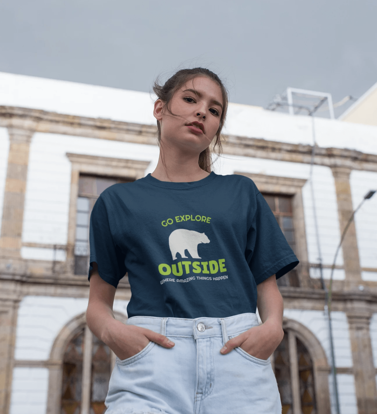 GO EXPLORE OUTSIDE- HALF-SLEEVE T-SHIRT NAVY BLUE