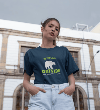 GO EXPLORE OUTSIDE- HALF-SLEEVE T-SHIRT NAVY BLUE