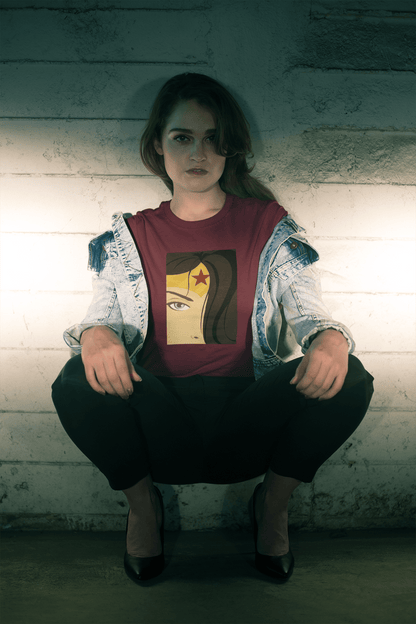 "WONDER WOMAN " HALF-SLEEVE T-SHIRT. MAROON