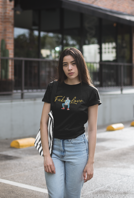 FAKE LOVE : BTS - HALF-SLEEVE T-SHIRTS BLACK